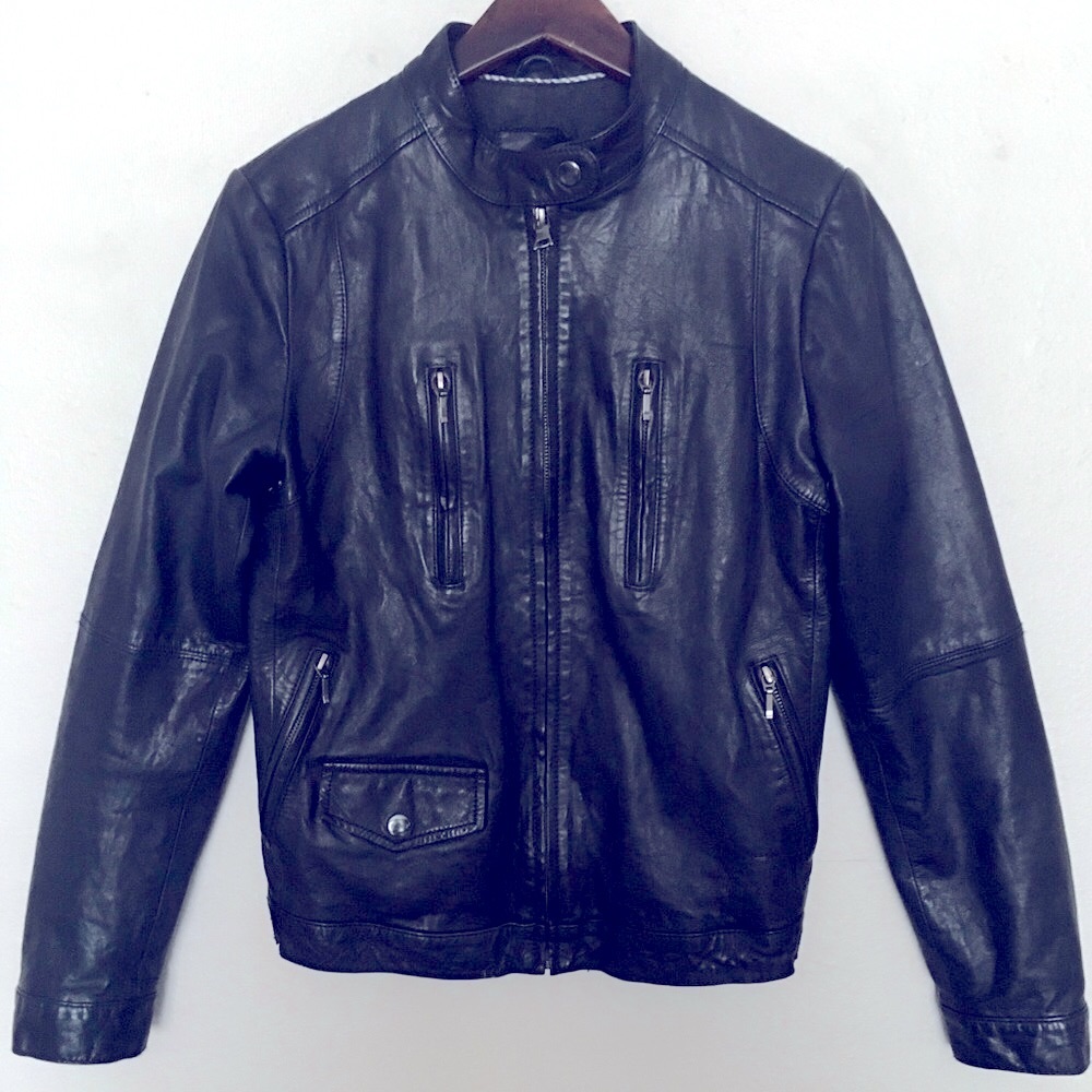 Banana Republic Leather Bomber Jacket. Mdt Blue. S